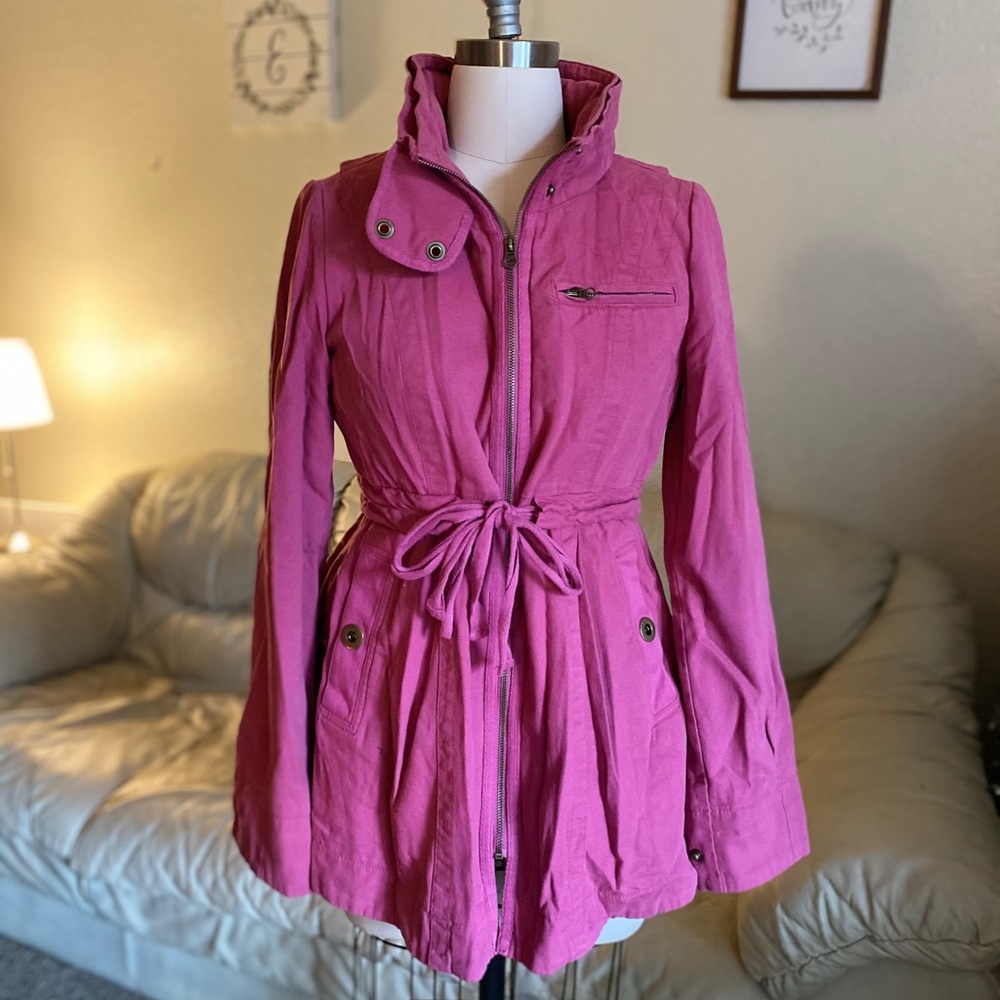 Tullu Hot Pink Tie Tuck in Hold Trench Coat